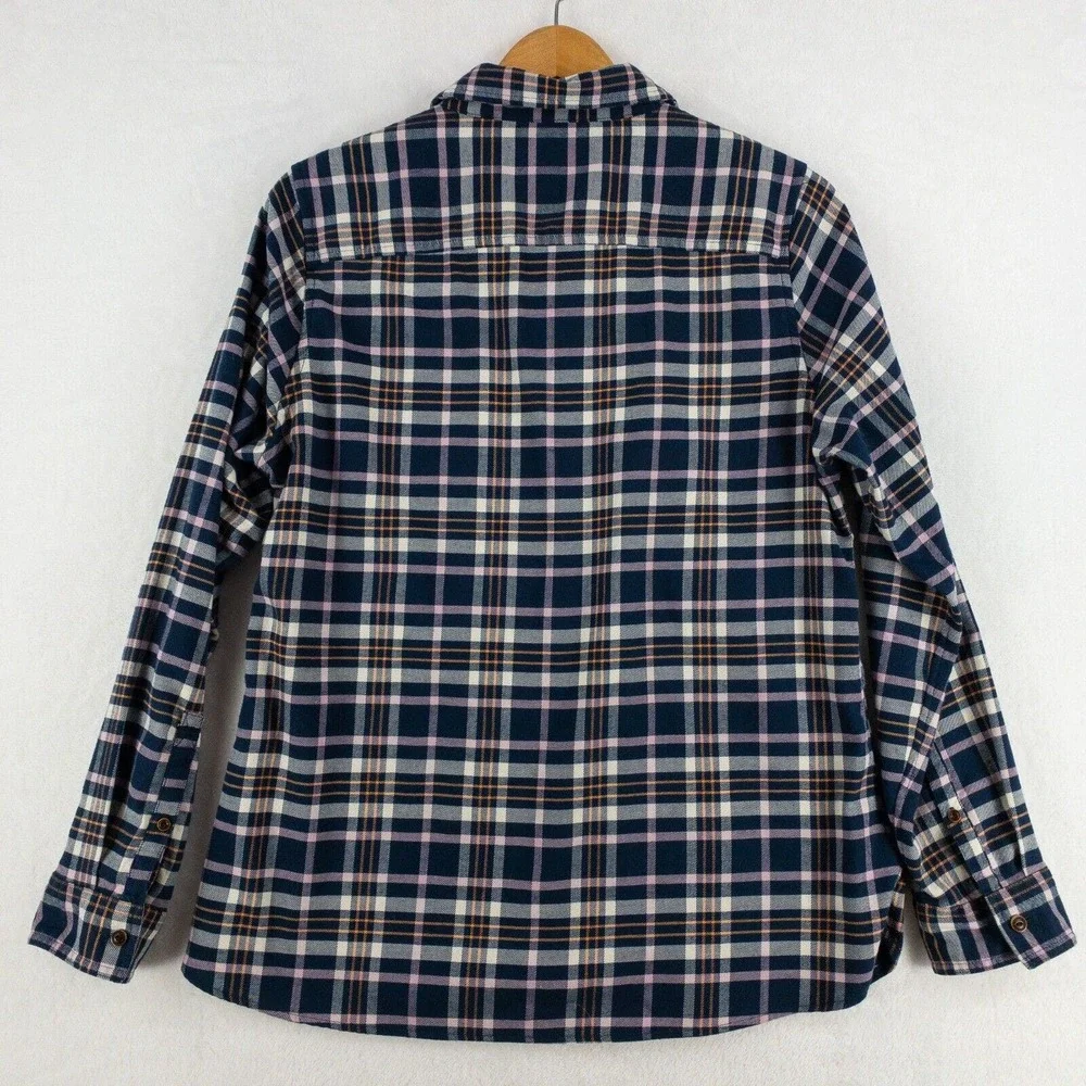 L.L. Bean Flannel Shirt Womens Medium Blue Pink Plaid Long Sleeve Soft - Picture 11 of 12